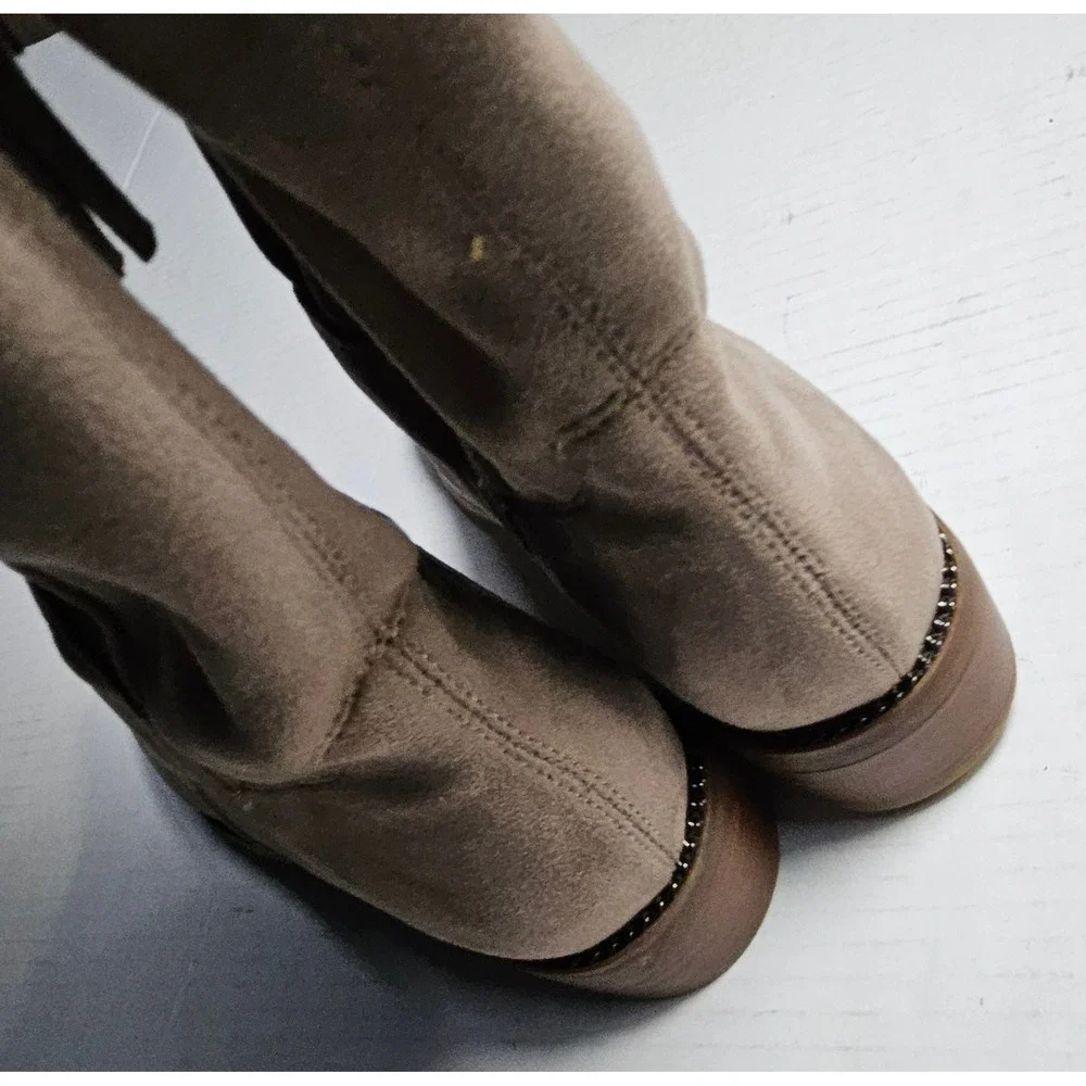 Franco Sarto Bailey Taupe Faux‎ Suede Over The Knee Boots Low Block Heel Size 5M